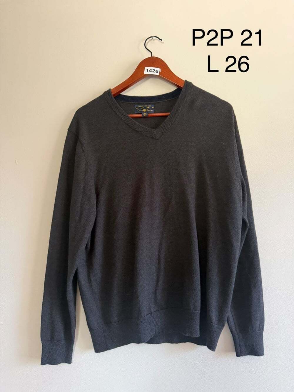 Club Room Merino Wool V-Neck Sweater – Dark Charcoal Classic Preppy Knit - Picture 6 of 6